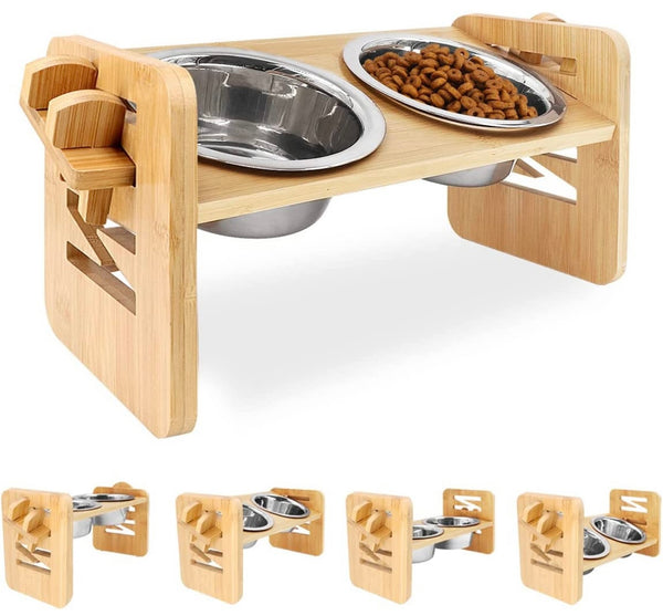 Wooden adjustable dog bowl stand (comes with bowls)